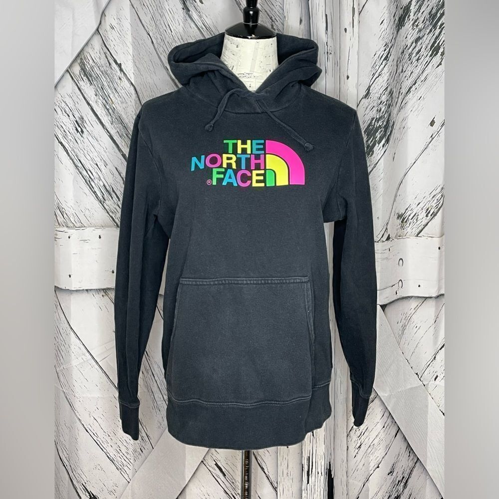 The North Face Black Rainbow Lettering Hoodie Sweatshirt L